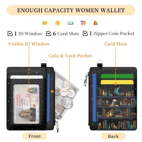 Image of Hancynir Goth Book Skull Small Wallet Women Credit Card Holder RFID Slim
