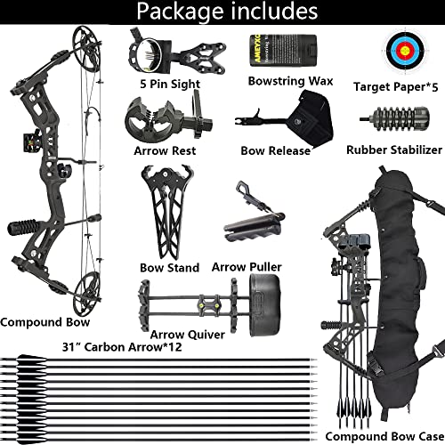 surwolf Archery Hunting Compound Bow Kit RTH 30-70 LBS Draw Length 23.5\"-31\", IBO 325FPS, Target Shooting Bow with Accessories for Bowfishing Archery Hunting (Black Archery Kit)