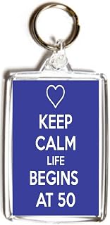 Keep Calm Life Begins at 50 - Double Sided Large Keyring