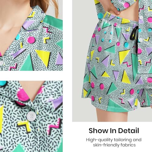 Image of Funny Pajamas for Women Set Print Satin Loungewear Pjs Short Sleeve Button Down Top and Shorts Sets Sleepwear XS-3XL