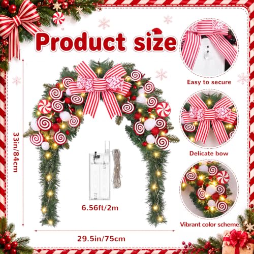 Image of Yinder 24 inch W Christmas Mailbox Wreath Swag with Red White Bow, LED Lights