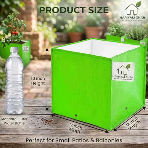 Image of HDPE Pyramid Grow Bags 12x12x10 Inch 260 GSM UV Protected Green Planters for Terrace, Balcony & Vegetable Gardening Pack of 4