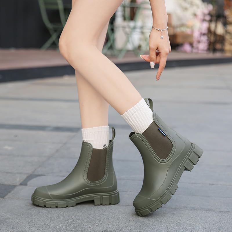 Harssidanzar Womens Rain Boots Waterproof Garden Shoes Anti-Slip Short Rain Boots for Outdoor Work HL217US