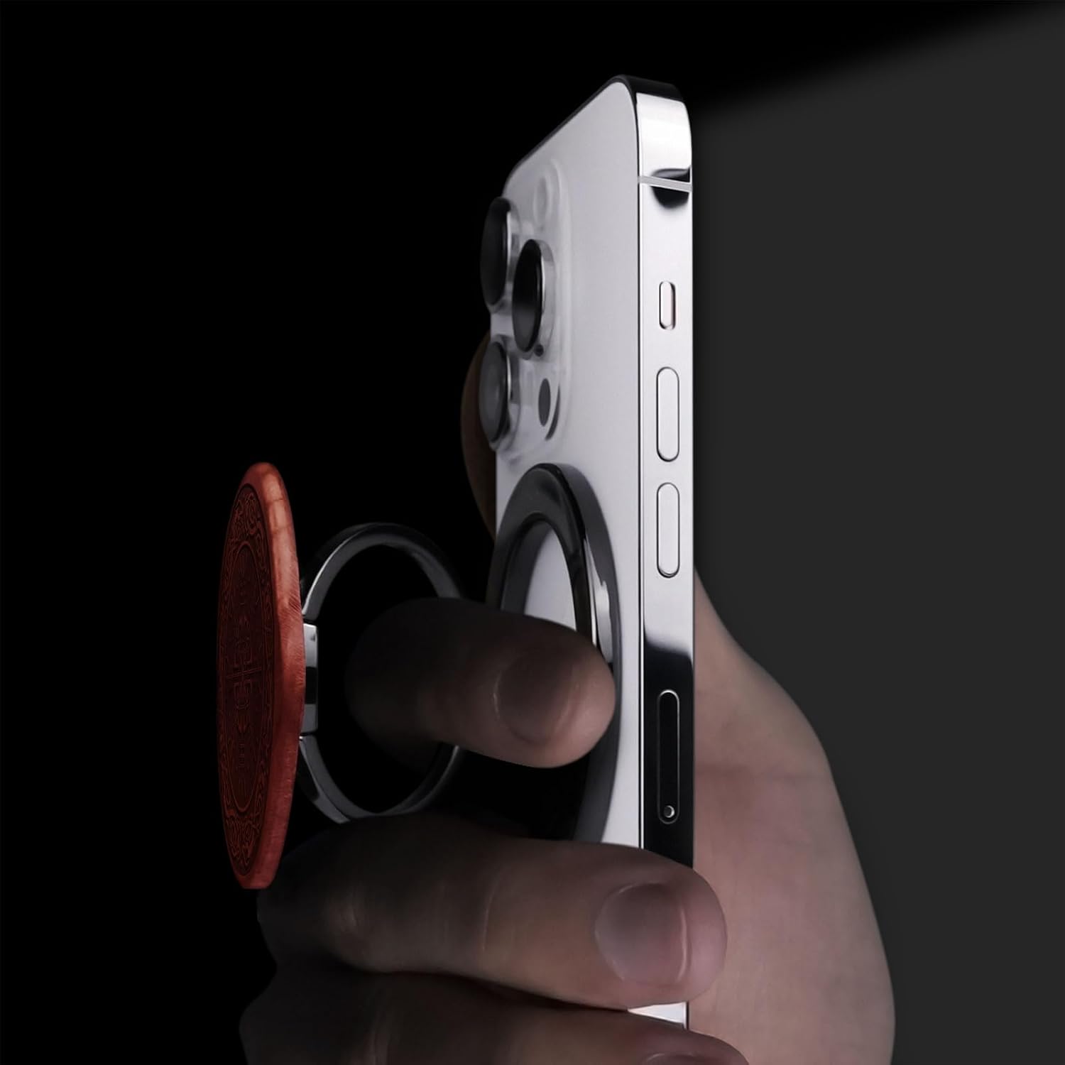 Carveit Solid Wood Design Adjustable Magnetic Phone Kickstand for MagSafe Accessories Ring Holder Stand Metal Grip Hook Compatible with iPhone 14/13/12/15/16 Pro Max (Viking - Redwood)