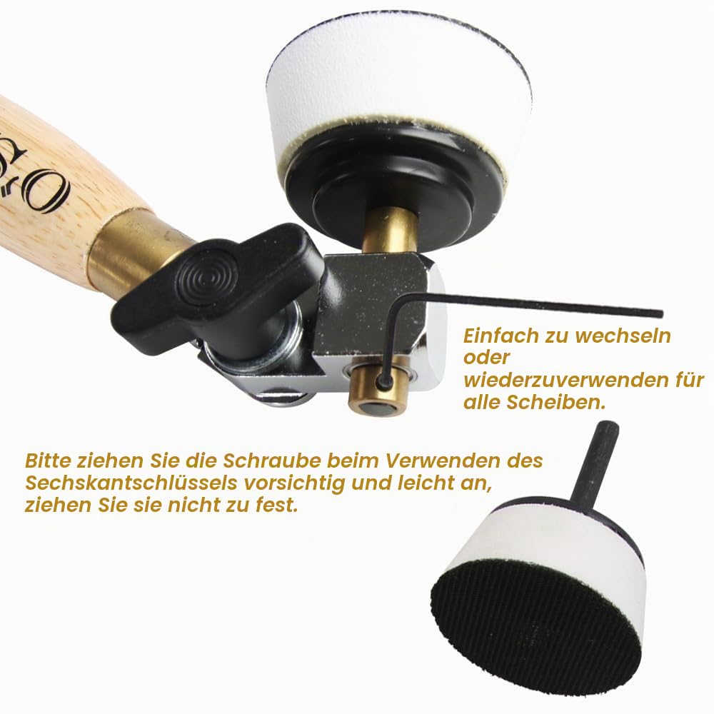 O'SKOOL Bowl Sander with Dual Bearing Head and 50mm Foam Hook,Schüsselschleifer mit drehbarem Spindelkopf,50mm-Schleifscheiben für Holz Drechseln und Schalen