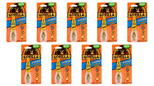 Gorilla Super Glue with Brush & Nozzle Applicator, 10 Gram, Clear, (Pack of 9)