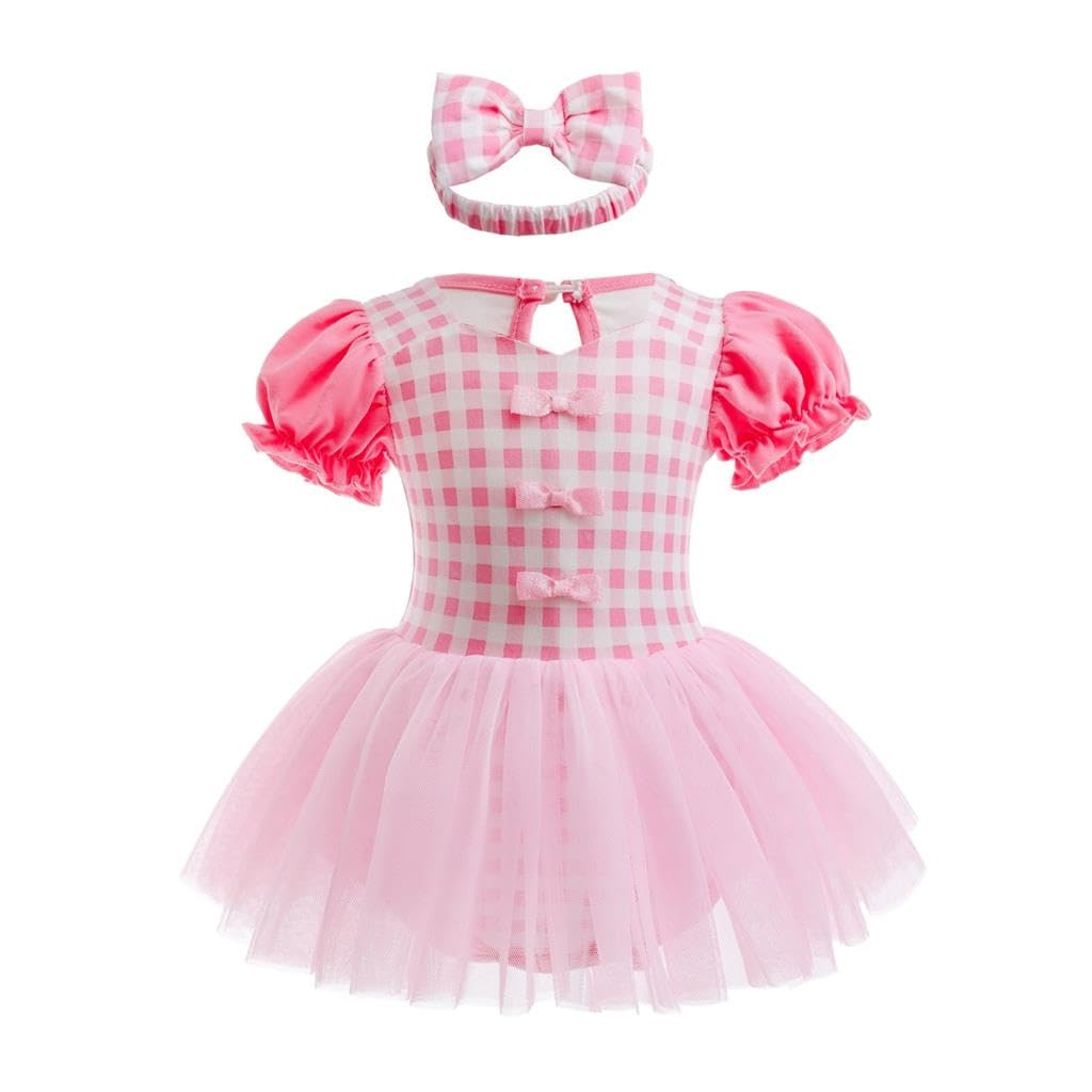Lito Angels Baby Girls Pink Gingham Fancy Dress Up Costume Infant Bodysuit Romper with Bow Headband Age 3-6 Months (Tag Number 70)