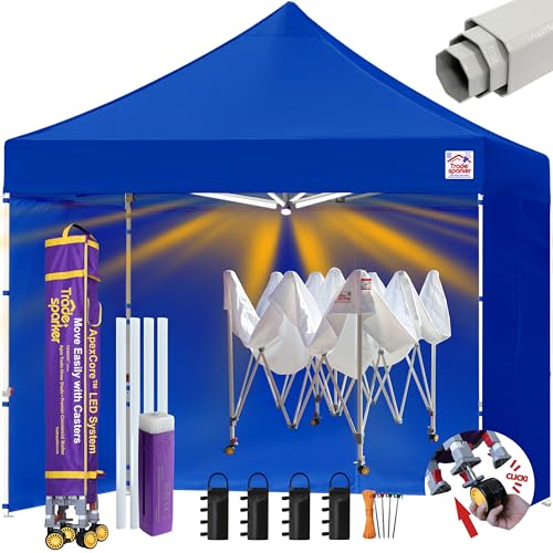 Image of Tradesparker 10x10 Pop Up Tent with Sidewalls,Commercial Movable Canopy ApexCore LED & Rugged Casters-Instant Easy Setup Shelter Canopies,Weight Bags&Stakes for Outdoor Events(Blue)