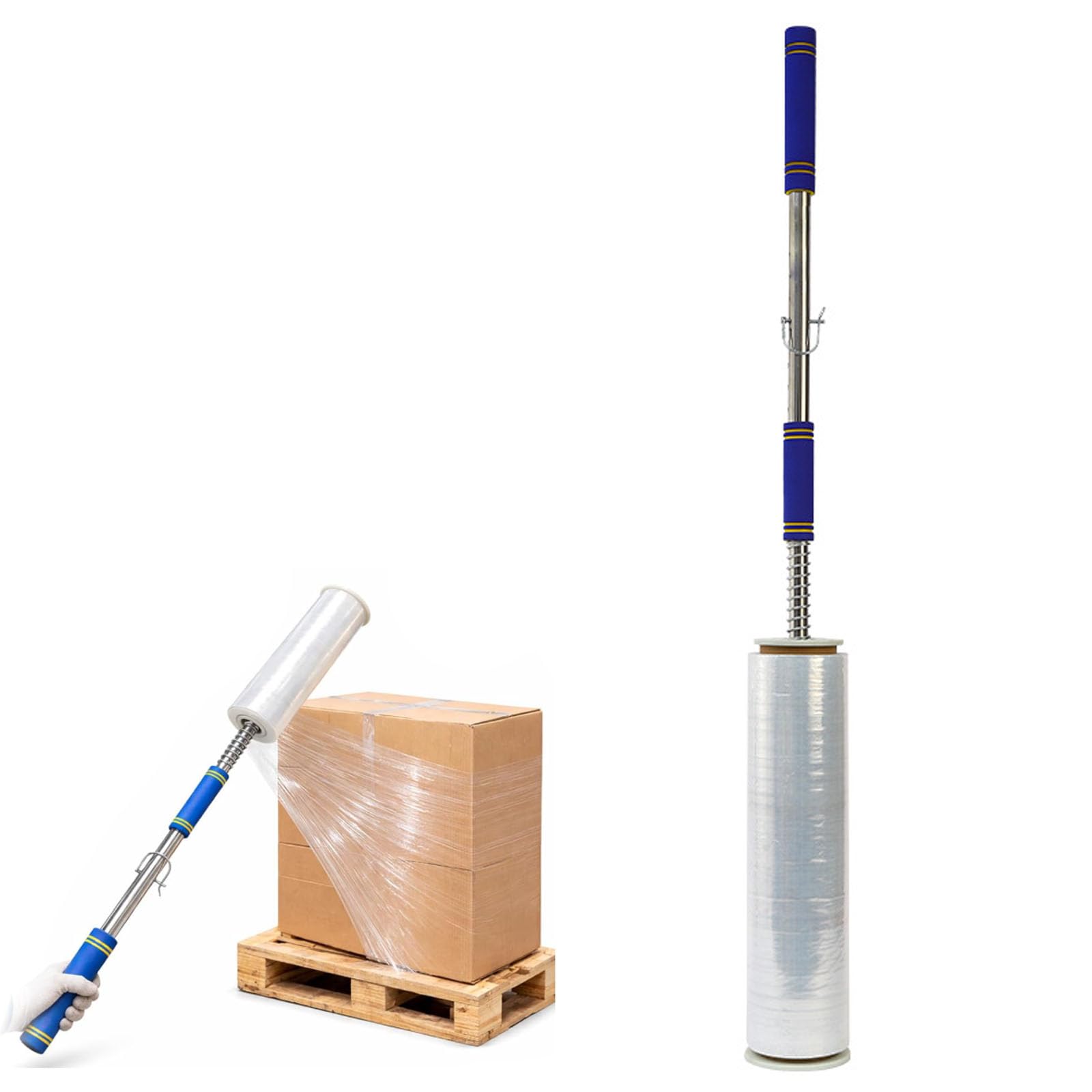 Langstiel Stretchfolie Spender, Stretchfolie Verpackungsmaschine | Verstellbare Länge, für Rollen von 15-50 cm Breite, Rollen 3,8, 5, 7,6 cm für Lager, Logistik, Versandverpackung in Fabriken