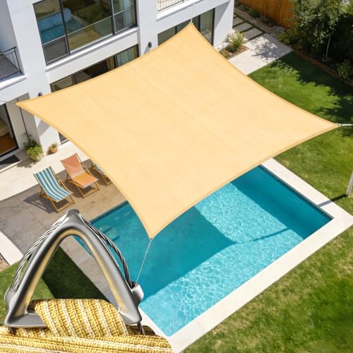 Royal Shade Heavy Duty 12' x 16' Beige Sun Shade Rectangle Pro Ring Shade Sail, 260 GSM Commercial...