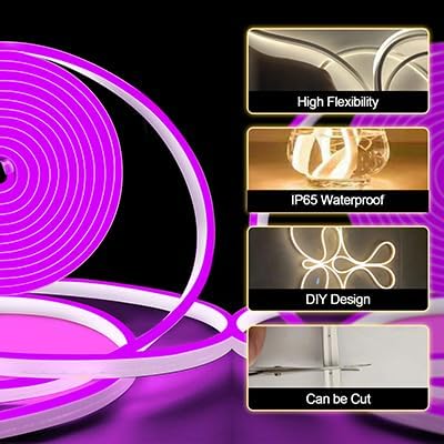 Miniatura 3 de LEDURAPROMT Tira de luz LED de neón, tira de luz de neón morada de 16.4 pies, tira de luz de neón de silicona impermeable flexible de 12 V para