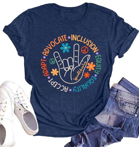 Autism Teacher Shirts for Women Special Education Teacher Graphic T-Shirt Autism Awareness Inspirational Tee Tops(Blue2,Small)