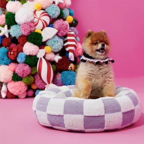 LE SURE Donut Small Dog Bed - Round Plush Cat/Dog Bed 23in Purple