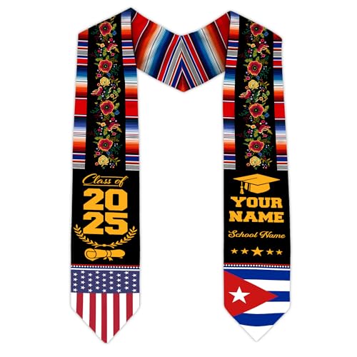 MonkeyVan Cubans Graduation Sash, Cuba Graduation Stole Custom, Personalized Cubans American Flag Graduation Sash 2025 Style 2