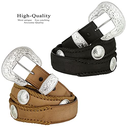 Cowboy Cowgirl Western Walking Liberty/Gold Cross/Berry Conchos Crazy Horse Scalloped Genuine Leather Belt 1-1/2"(38mm) Wide3