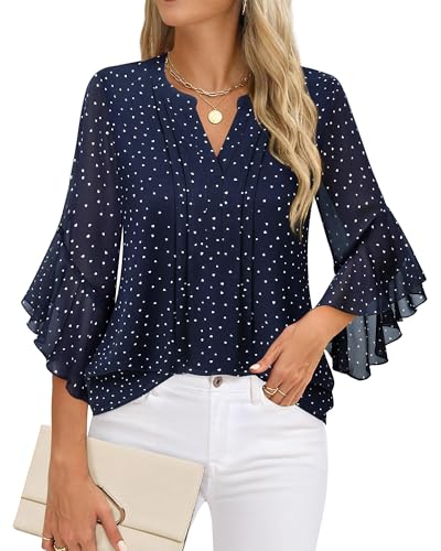 Image of Timeson Women's Short Sleeve V Neck Blouses Shirts Floral Double Layers Mesh Tunics Tops