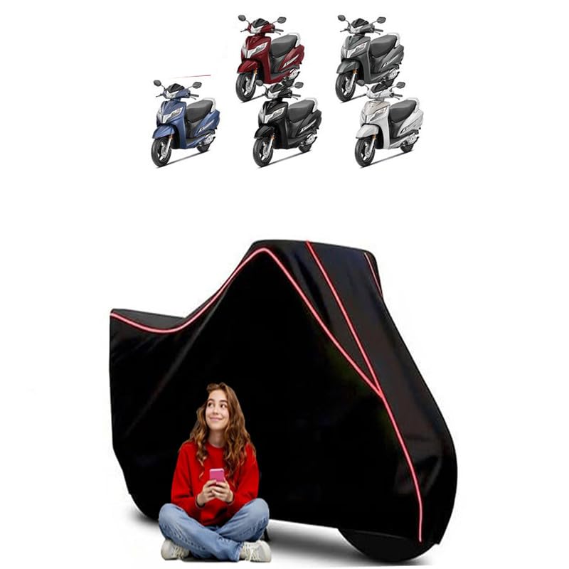 Image of Activa 125 BS6 Scooty Bike Cover Water Resistant Outdoor Use Universal Fit Scooters Motorcycles Heavy Duty UV Protection Dust Rain Scratch Resistant Elastic Bottom Black Blue Piping
