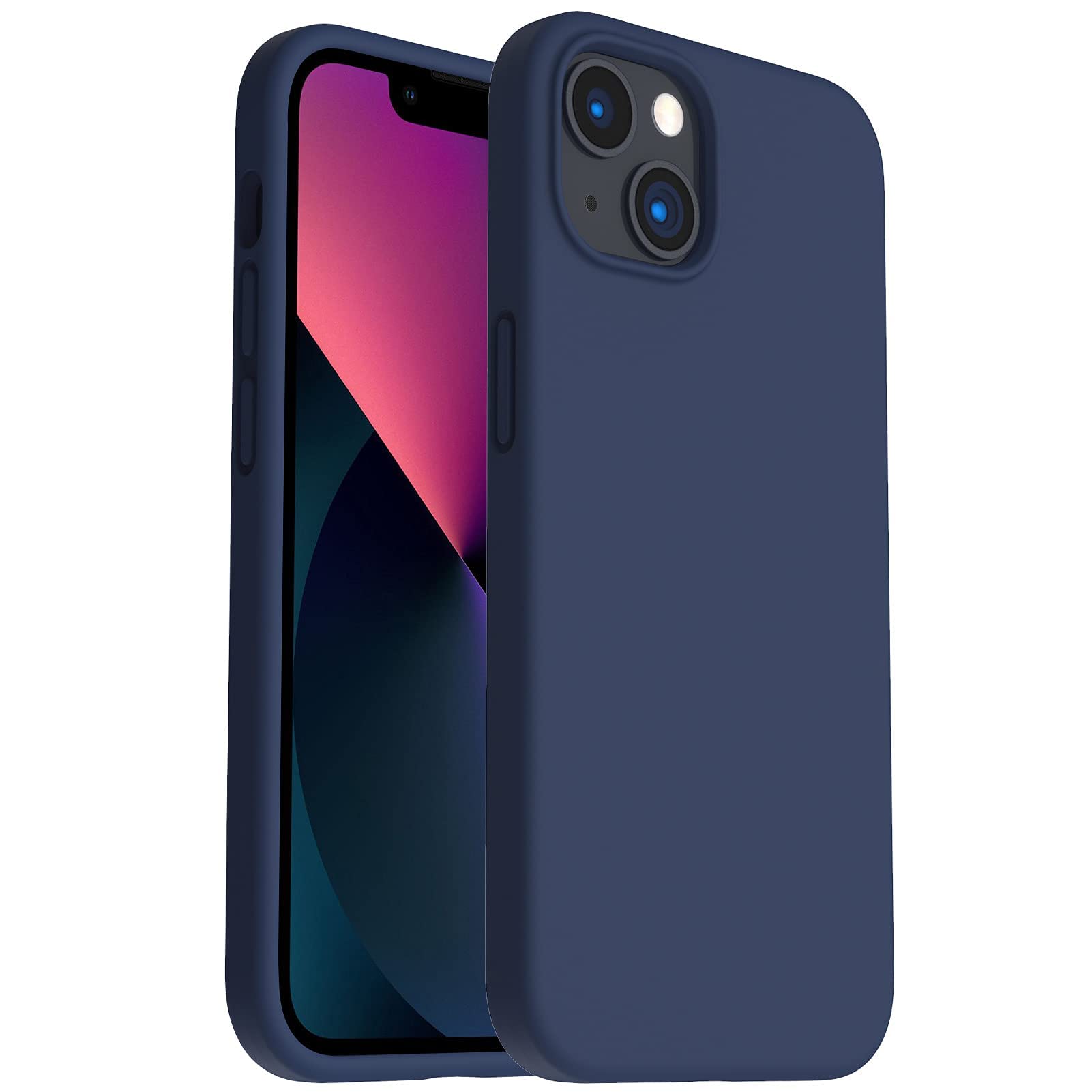 ORNARTO Shockproof Liquid Silicone Designed for iPhone 13 Case Gel Rubber Anti-Shock Cover Case Drop Protection 6.1inch-Navy Blue