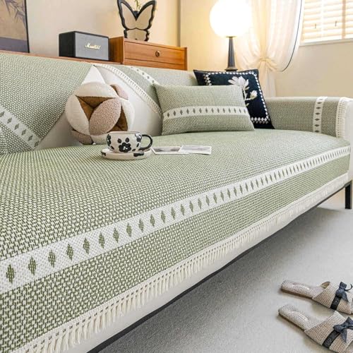 IJNBHU Funda Cubre Sofá - Fundas Antideslizantes Vintage De AlgodóN Y Lino para SofáS Acolchado Reversible Fundas de sofá 2 plazas, Sillón de salón, Perros, Animales,Verde,110 * 180cm