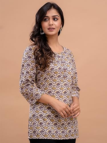 Image of feranoid Women Cotton Printed Straight Short Kurti
