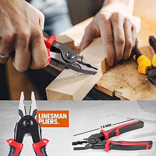 Image of inch5 Piece Pliers Tool Set with Linesman Pliers, Tin Snips, and Side Pliers - 5 in 1 Versatile Tool Kit - Change Attachments in Seconds! Patented Design - Perfect Home Repair and DIY Projects inch
