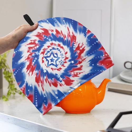 Image of Stars and Stripes Tea Cosy for Teapot Keeping Warm Tea Pot Cozy Red White and Blue Decor Teapot Insulation Cover for Breakfast Warmer Kitchen Decorative