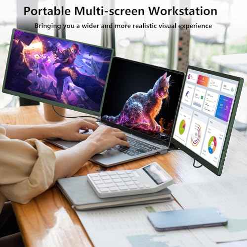 Image of Upgraded 3rd Triple Aero Pro Max 3 Screen Monitor, 15.6 inch Fhd 3 Screen Display with USB-C & HDMI, 1080p Fhd Extended Laptop Screen Extender，Dual Monitor， Fit 12 inch-15 inch Laptops