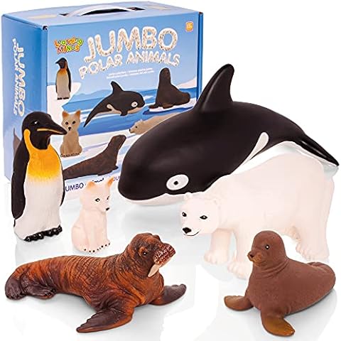 Learning Minds Set of 6 Jumbo Polar Animal Figures For 1, 2, 3 Year Olds - Toy Arctic Animals For Kids Age 18 Months Plus - Polar Bear, Penguin Whale Toys - Sea Ocean Animal Toys For 1 Year Old Boys Cover