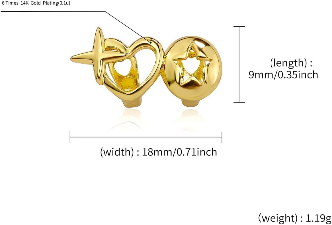 Heart Star Tooth Jewelry Accessory for Women Men, Removable Front Teeth Charm, Gold Silver Rose Gold Tone Mouth Jewelry, Hip Hop Style Accessory for Party Performance Carnival Photos