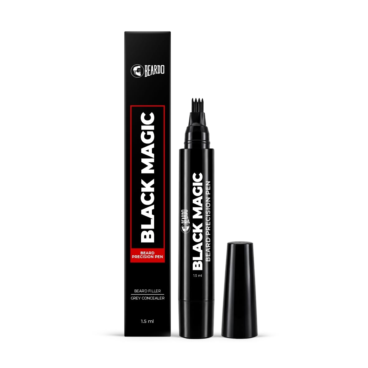 beardo black magic beard precision pen | instantly covers patchy beard | hair-like precision strokes | natural beard filler pen | waterproof, smudge-proof & long-lasting | 1.5ml