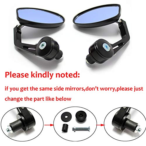 Image of Black Universal Motorcycle Rearview Mirrors 7 /8 inch Bar End For Cafe Racer Bobber Cruiser (Black-Oval)