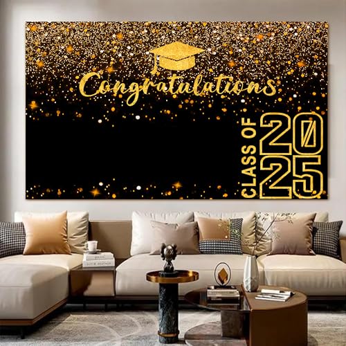 Fondo Decorativo Graduación 8x6 FT Clase 2026 Negro Dorado miniatura 7