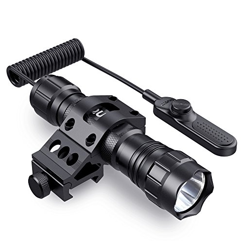 CISNO Portable Ultra Bright 1000 Lumens Tactical LED Flashlight with Upgraded Remote Pressure Switch and Offset Mount, Water Resistant Torch for Hunting Hiking Camping
