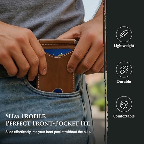 Image of ROGUE WALLET Genuine Leather Minimalist Wallets - RFID Blocking with Money Clip - Interior & Exterior Card Pockets & More - Gift for Men (Brown)