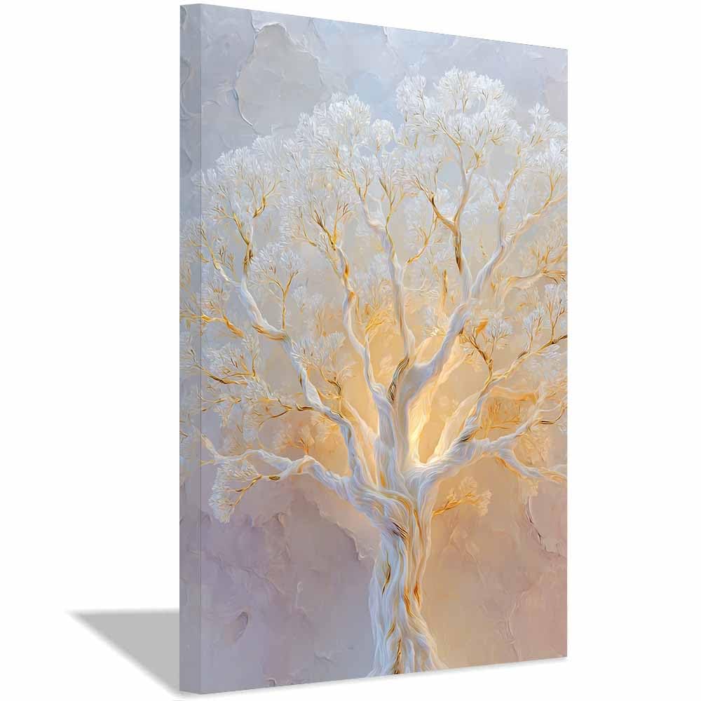 Arbre de vie tableau mural moderne blanc encadré pour salon - 8