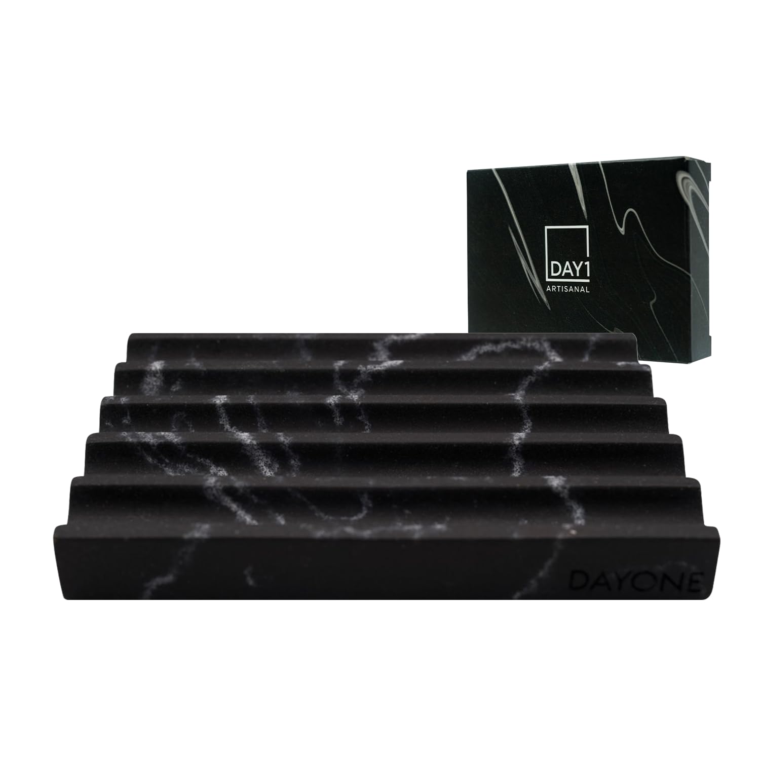 Porte-savon rectangulaire marbre noir avec rainures de drainage