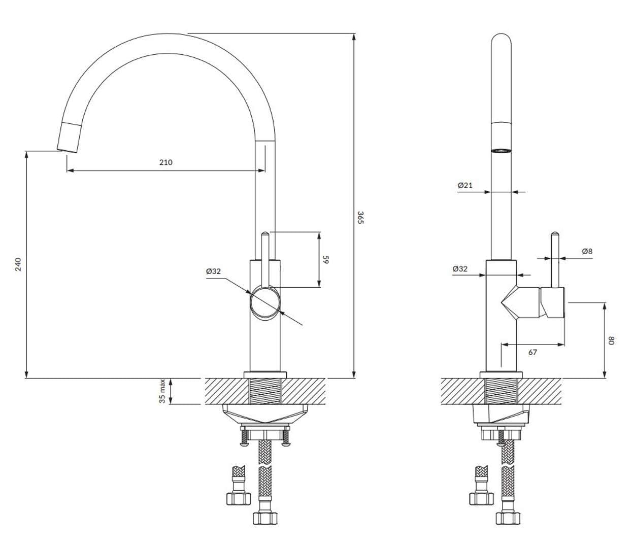 Omnires Y1251CP Kitchen Sink tap with a Fixed spout Y-copper-Y1251CP, Copper - Image 2