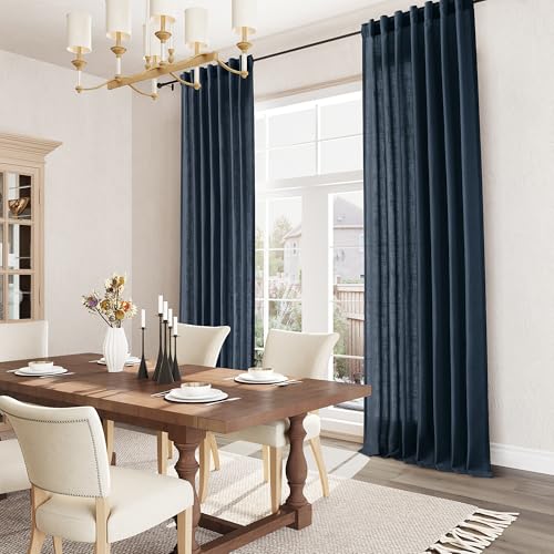 Image of Joywell Linen Curtains 84 Inches Long for Living Room Vintage Blue