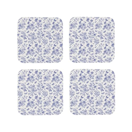 Juego de 4 Posavasos Cuadrados de Piel sintética, Ligeros, con diseño Floral de Mariposa, Ideales para Bebidas y Bebidas en el Escritorio. Posavasos Anti-Quemaduras para Decorar la Mesa de la ofici