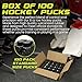 Winnwell Black Ice Hockey Pucks (Pack of 100)- Box of Standard 6oz Ice Puck, Official Size, Great for Stick Handling & Training Drills for Youth & Adult Players