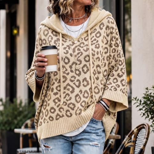 Sweaters for Women Leopard Print Hooded Sweaters 3/4 Sleeve Knit Pullover - image 3