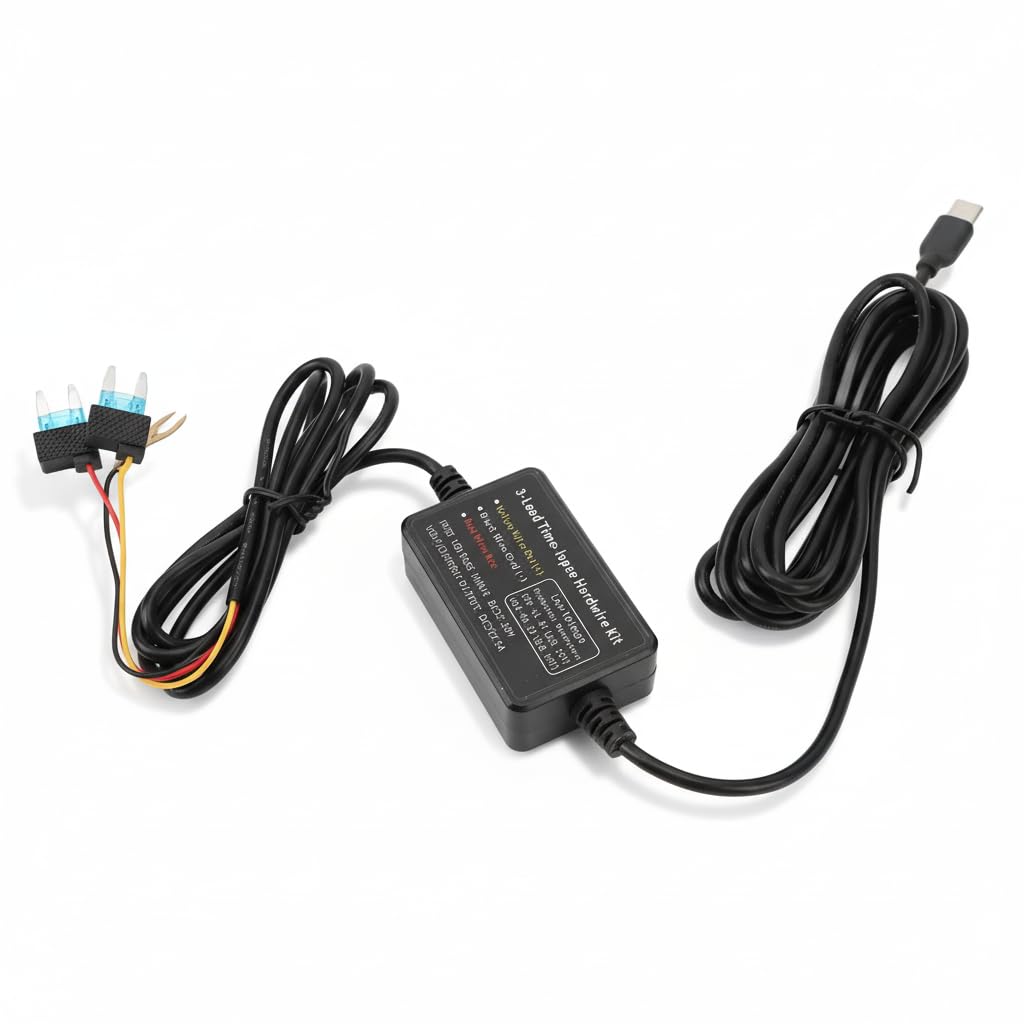 Hardwiring Kit for Dash Cam, Type-C Adapter with Fuse, Continuous Parking Mode Power Supply, Universal for Car Dash Cameras and GPS