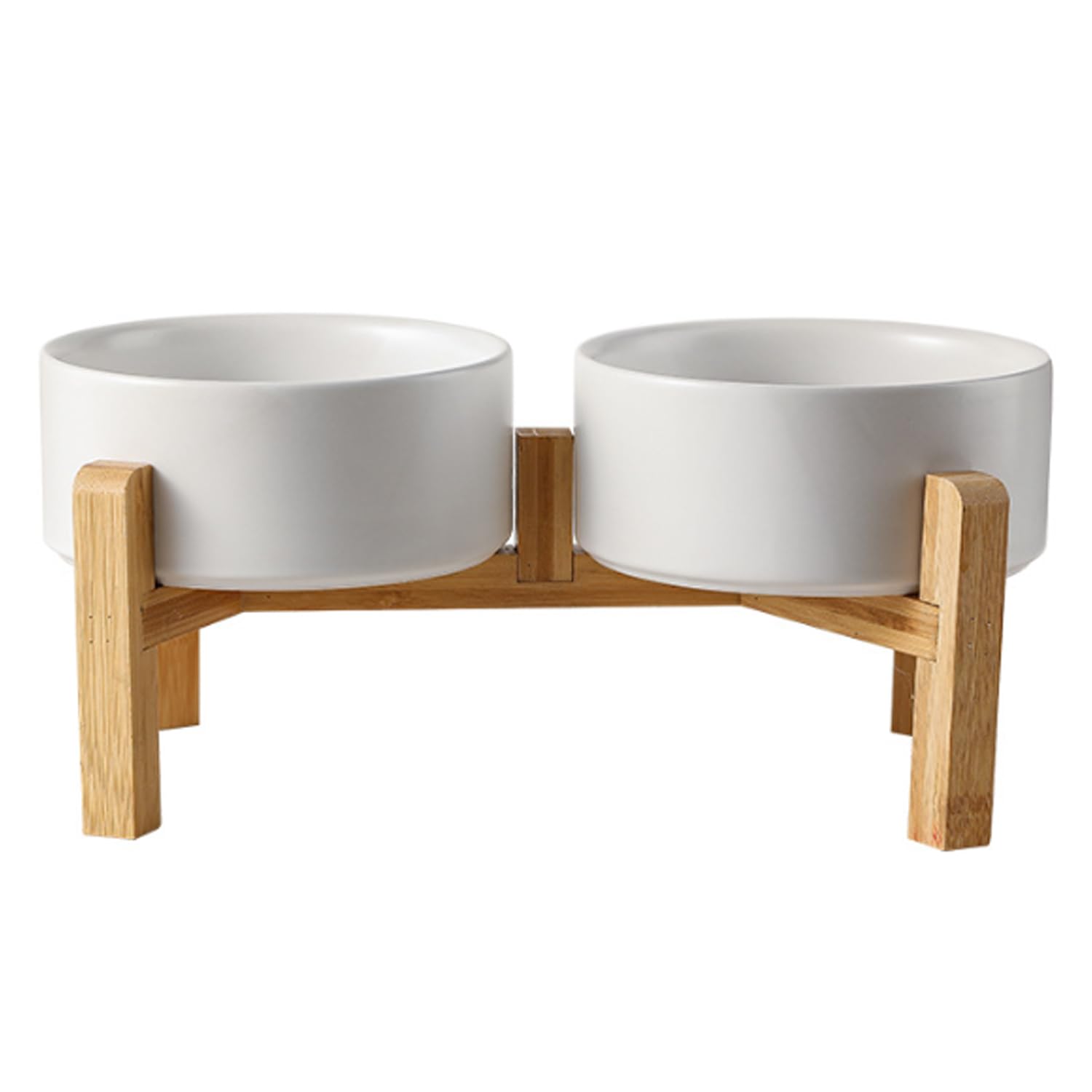 Cnwinu Elevated Dog Bowls Set,Raised Dog Bowls with Wooden Stand,Ceramic Cat Bowls for Small and Medium Dogs & Cats,Dog Feeding Station for Eating Food & Drinking Water,2 x 850 ML(White)
