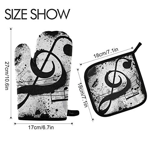 Oven Mitts Pot Holder Sets - Gunge Black Music Notes Hot Gloves Hot Pads Non-Slip Potholders For Kitchen Bbq Cooking #TOP1