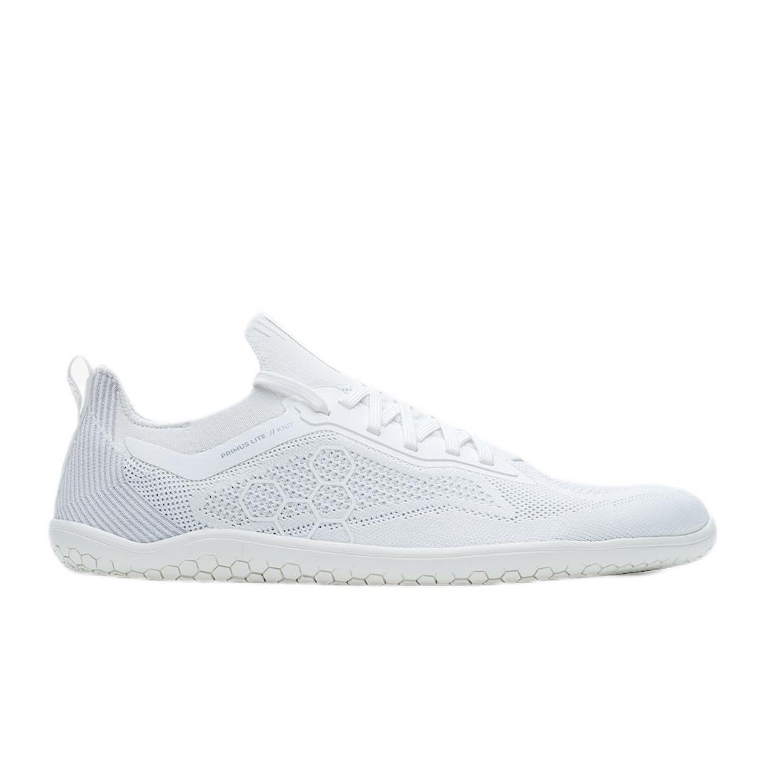 VivobarefootPrimus Lite Knit, Mens Vegan Light Breathable Shoe with Barefoot Sole, White, 8 Wide