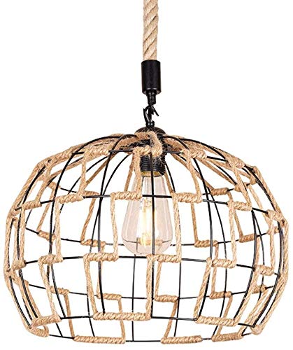 Raelf Ceiling Light Fixtures Retro Hemp Rope Woven Pendent Light Industrial Creative Cafe Bar Restaurant American Country Courtyard Garden Farmhouse Round Wrought Iron Hollow Iron Frame Chandelier Cei