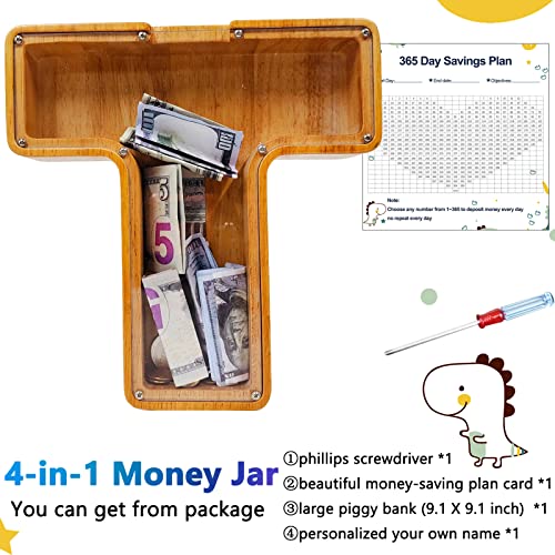 Image of Custom Wooden Piggy Bank, Laser Engraved Name, Creative Twenty-Six English Alphabet Letter Storage Tank, Personalized Coin Bank, Customized Wood Toy, DIY Name Letter Kids Money Bank