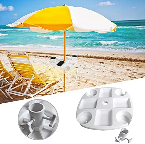HEEPDD 17-Inch Beach Umbrella Side Table with Cup Holders, Snack Compartments for Pool, Patio, Garden, White