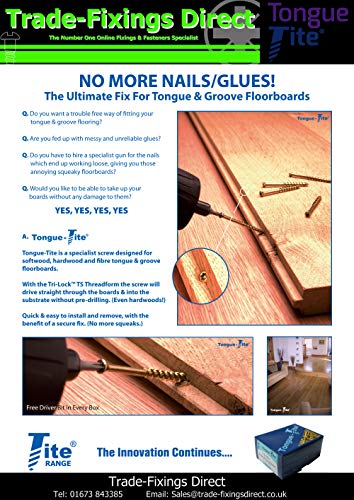 Box of 200 3.5 X 45MM Genuine Tongue-TITE® Screws Tongue and Groove Wood Flooring Screws - Free Next WORKNG Day DELIVERY TFTT3545 - Image 2
