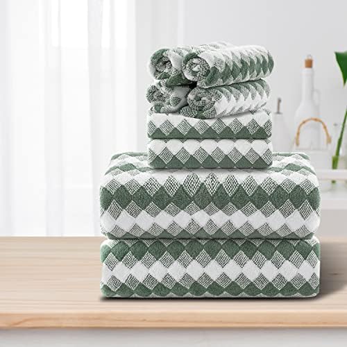8 Pcs Bath Towels Set Green, 2 Oversized Bath Towels 35”x70 2 Hand Towels 15.7”x31.5” 4 Washcloths 13"x13" Large Bath Sheet Quick Dry Super Absorbent, Microfiber Diamond Towels for Bathroom Hotel